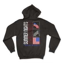 Load image into Gallery viewer, Racing Shirt, Summer Nights And Dirt Track Lights Shirt, USA Flag - Hoodie - Black