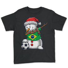 Load image into Gallery viewer, Soccer Boy Dabbing Snowman Christmas Jersey Brazil Shirt, Football - Youth Tee - Black