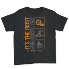 Load image into Gallery viewer, Halloween Costume Shirt, Most Wonderful Time Of The Year Pumpkin - Youth Tee - Black