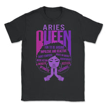 Load image into Gallery viewer, Aries Queen Shirt, African American Women Zodiac Sign Tee, Horoscope - Unisex T-Shirt - Black
