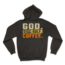 Load image into Gallery viewer, Disc Golf Shirt, God Disc Golf Coffee Vintage Retro Tee, Christian - Hoodie - Black