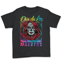 Load image into Gallery viewer, Dia De Los Muertos Shirt, Garbancera Catrina Flores Floral Skull - Youth Tee - Black