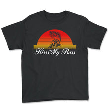Load image into Gallery viewer, Fishing Shirt, Kiss My Bass Fishing Vintage Retro Tee, Fishing Lover - Youth Tee - Black