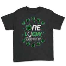 Load image into Gallery viewer, Funny St Patricks Day Gift for PreK Kinder One Lucky School Secretary - Youth Tee - Black