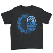 Load image into Gallery viewer, Child Abuse Prevention Month, In April I Wear Blue Child Abuse - Youth Tee - Black