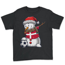 Load image into Gallery viewer, Soccer Boy Dabbing Snowman Christmas Jersey Denmark Shirt, Football - Youth Tee - Black