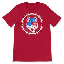 Load image into Gallery viewer, 4th Of July Shirt, Wolf American Flag Sunglasses Wolf Lover Owner - Unisex T-Shirt - Red