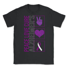 Load image into Gallery viewer, Peace Love Cure Alzheimer's T Shirt - Unisex T-Shirt - Black