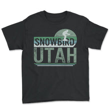 Load image into Gallery viewer, Skiing Shirt, Snowbird Utah Skiing Vintage Design Tee, Snowboarding - Youth Tee - Black