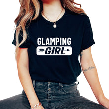 Load image into Gallery viewer, Camping Shirt, Glamping Girl Tee, Campfire, Vacation Travel Hiking - Unisex T-Shirt - Black