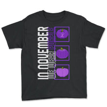 Load image into Gallery viewer, Alzheimer's Awareness Shirt, In November We Wear Purple Pumpkin - Youth Tee - Black