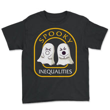Load image into Gallery viewer, Halloween Math Teacher Shirt, Spooky Inequalities Ghost Funny Tee, - Youth Tee - Black