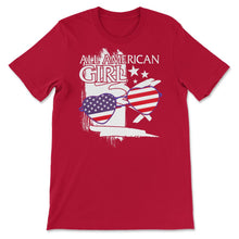 Load image into Gallery viewer, 4th Of July Shirt, All American Girl Flag Heart Sunglasses - Unisex T-Shirt - Red