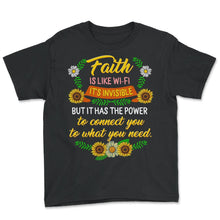 Load image into Gallery viewer, Faith Shirt, Faith Is Like A Wi-Fi Floral Tee, Funny Christian Gift, - Youth Tee - Black