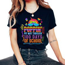 Load image into Gallery viewer, School Shirt, Poppin My Way Through 100 Days Of School Unicorn Pop It - Unisex T-Shirt - Black