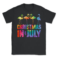 Load image into Gallery viewer, Christmas In July Pink Flamingo Love Heart Flamingos Summer - Unisex T-Shirt - Black