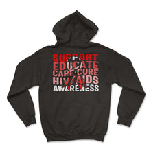 Load image into Gallery viewer, Word Aids Days Shirt, Support Educate Care Cure Red Ribbon Tee, HIV - Hoodie - Black