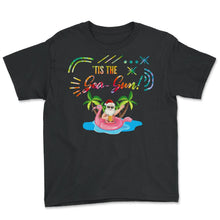 Load image into Gallery viewer, Christmas In July Shirt, 'Tis The Sea Sun Cute Santa Flamingo Float - Youth Tee - Black