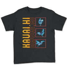 Load image into Gallery viewer, Kauai Hi Shirt, Kauai Rooster Design Tee, Wild Feral Chicken Hawaii - Youth Tee - Black