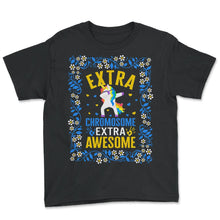 Load image into Gallery viewer, World Down Syndrome Day Shirt, Extra Chromosome Dabbing Unicorn Down - Youth Tee - Black