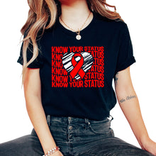 Load image into Gallery viewer, Word Aids Days Shirt, Know Your Status Red Ribbon Tee, HIV Aids - Unisex T-Shirt - Black
