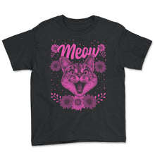 Load image into Gallery viewer, 80's Neon Cat Meow Shirt, Cat Lover Gift Tee, Furry Animals 1980's - Youth Tee - Black