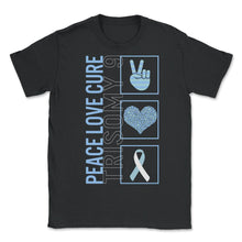 Load image into Gallery viewer, Peace Love Cure Trisomy 9 T Shirt - Unisex T-Shirt - Black