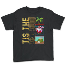 Load image into Gallery viewer, Christmas In July Shirt, 'Tis The Sea Sun Cute Santa Flamingo Float - Youth Tee - Black
