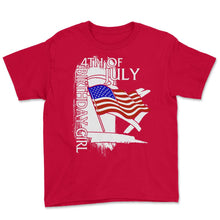Load image into Gallery viewer, 4th Of July Shirt, Birthday Girl Tee USA Flag Independence Day - Youth Tee - Red