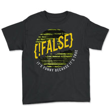 Load image into Gallery viewer, Programmer Shirt, False Funny Because It's True Tee, Funny Coding - Youth Tee - Black