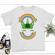 Load image into Gallery viewer, St. Patricks Day Shirt, Unicorn Face Irish Lucky Lover Gift, Four - Youth Tee - White