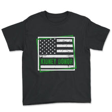 Load image into Gallery viewer, Organ Donation Awareness, Kidney Organ Donor Surgery American Flag - Youth Tee - Black