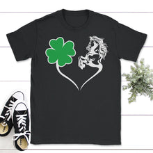 Load image into Gallery viewer, St. Patricks Day Shirt, Horse over Heart Tee, Irish Lucky Lover Gift, - Unisex T-Shirt - Black
