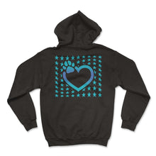 Load image into Gallery viewer, Animal Shirt, Blue Paw Print Heart Cute Tee, Dog Lover Valentines - Hoodie - Black