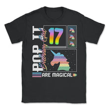 Load image into Gallery viewer, 17th Birthday Girl Unicorn Cute Tee, Pop Birthday Party Theme Costume - Unisex T-Shirt - Black
