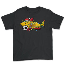 Load image into Gallery viewer, Christmas Shirt, Santa Shark Soccer Jersey Football Lights Spain Tee, - Youth Tee - Black