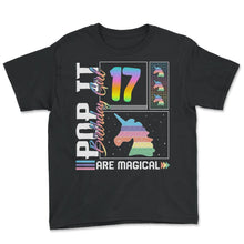 Load image into Gallery viewer, 17th Birthday Girl Unicorn Cute Tee, Pop Birthday Party Theme Costume - Youth Tee - Black