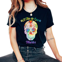 Load image into Gallery viewer, El Dia de Los Muertos Day of the Dead Rose Sugar Skull Flowers - Unisex T-Shirt - Black