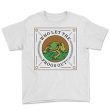 Load image into Gallery viewer, Who Let The Frogs Out Shirt, Jewish Holiday Funny Frog Plague Seder - Youth Tee - White