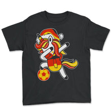 Load image into Gallery viewer, Soccer Girl Dabbing Unicorn Christmas Hat Scarf Germany Jersey Shirt, - Youth Tee - Black