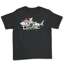 Load image into Gallery viewer, Christmas Shirt, Santa Shark Soccer Jersey Football Lights South - Youth Tee - Black
