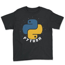 Load image into Gallery viewer, Programmer Shirt, Python Programming Language Tee, Software - Youth Tee - Black