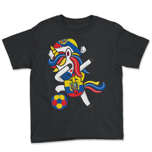 Load image into Gallery viewer, Soccer Girl Dabbing Unicorn Christmas Hat Scarf Ecuador Jersey Shirt, - Youth Tee - Black