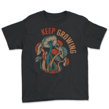 Load image into Gallery viewer, Fungi Shirt, Keep Growing Pocket Tee, Funny Healthy Fungus Mushroom - Youth Tee - Black