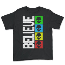 Load image into Gallery viewer, Alien Shirt, Believe Alien Design Tee, Extraterrestrial Science Lover - Youth Tee - Black