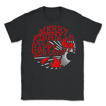 Load image into Gallery viewer, Christmas Shirt, Merry Fishmas And Happy New Deer Tee, Fisherman - Unisex T-Shirt - Black