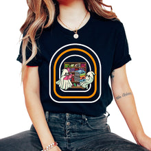 Load image into Gallery viewer, Halloween Costume Shirt, Ghost Reading Books Cute Book Lover Tee, - Unisex T-Shirt - Black