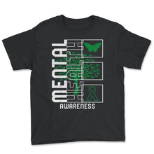 Load image into Gallery viewer, Mental Health Awareness Shirt, Butterfly Tree Green Ribbon Tee, - Youth Tee - Black