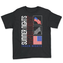 Load image into Gallery viewer, Racing Shirt, Summer Nights And Dirt Track Lights Shirt, USA Flag - Youth Tee - Black