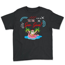 Load image into Gallery viewer, Christmas In July Shirt, 'Tis The Sea Sun Cute Santa Flamingo Float - Youth Tee - Black